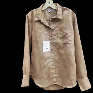 Claridge +King Microsuede Long Sleeve Boyfriend Style Shirt Womens Size L